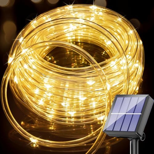 Solar Lichtschlauch Lichterkette Außen 10m 100LEDs Wetterfest Solar Lichterkette Seilleuchten mit 8 Modi LED Schlauch Lichterketten für Garten Terasse Hochzeit Party und Weihnachten