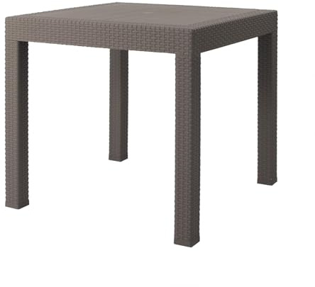 RAPTAVIS Table de salle à manger carrée en résine avec trou pour parasol Gris lin 80 cm