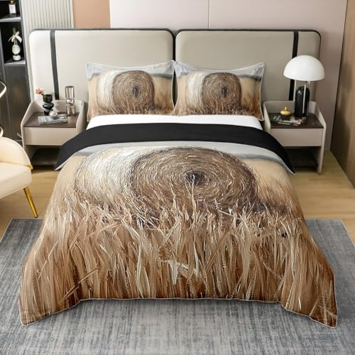 Homewish Rustikales Bauernhaus 100% Baumwolle Bettbezug 135x200 Land Stroh Bettwäsche Set für Erwachsene Frauen Männer Westliche Ländliche Aquarell Bett Set mit 1 Kissenbezug