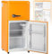 Combinazione frigorifero-congelatore retrò: frigorifero a due porte da 38 l, scomparto congelatore a 4 stelle da 22 l, capacità utile di 60 l, illuminazione interna a LED,Yellow