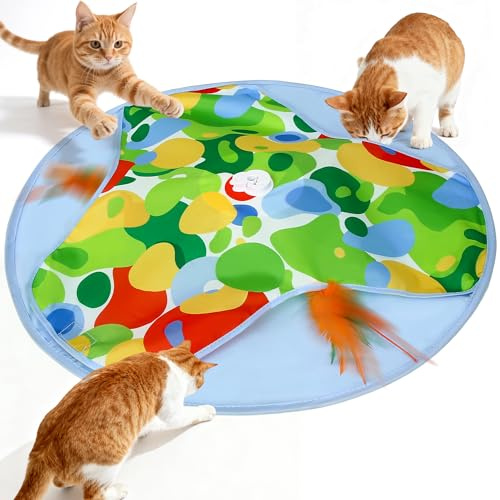 PUHOHUN Interaktives Katzenspielzeug Selbstbeschäftigung Weihnachten -Leises Automatisches Interaktives Feder Maus Kitten Spielzeug Schmetterling Federstab, Verstecken Suchen Mäusefangspiel (Bunt‌)