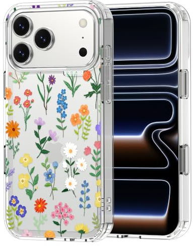 MOSNOVO Case for iPhone 17 Pro Max, [Buffertech 6.6ft Military-Grade Drop Protection] [Anti Peel Off Tech] Clear TPU Bumper Phone Case - Botanical Floral