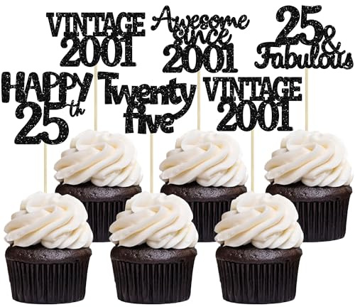 Gyufise Cupcake-Topper Happy 25th Birthday, glitzernd, 25 Stück