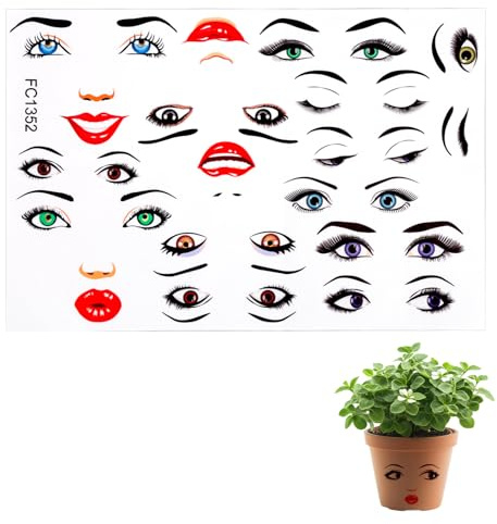 Penitue DIY Face Stickers for Crafts, Lips Mouth Eyes Eyebrows Nose Facial Features Decals Make a Face Stickers for Flower Pots Cups Cards Home Decor Party Supplies