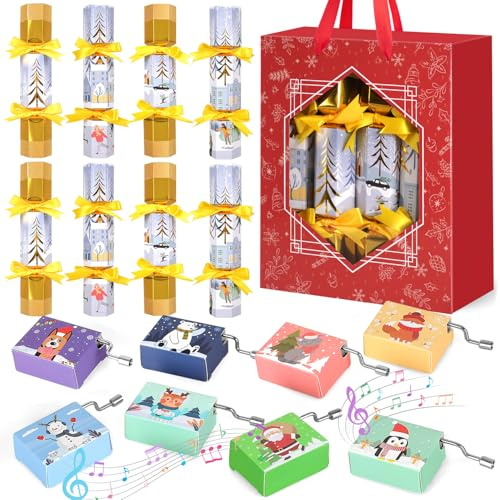 iZoeL 8 STK Spieluhr Christmas Crackers Set, Festliche Geschenkbox mit Karte, Adventskalender Weihnachts-Wichtelgeschenke für Frauen Männer Teenager Mädchen-No Snap