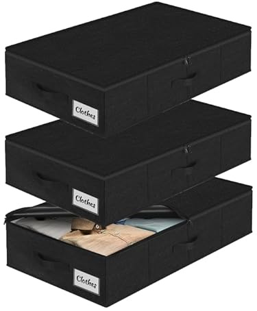 Unterbett Aufbewahrungsbox mit Deckel, 3 Stück Faltbar Unterbettkommode, Waschbar Kleideraufbewahrung & Organisation, 3 Griffen Doppelreißverschluss Aufbewahrungsboxen für Kleidung Decken, 76x40x17cm