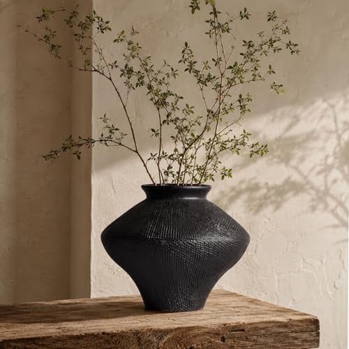 Wabi Sabi Vintage schwarze Vase, 16 cm hoch, Wabi Sabi Dekor, rustikale Bauernhaus-Töpfervase für Tafelaufsatz, strukturierte Keramik-Blumenvasen für Heimdekoration, Tisch, Wohnzimmer, Schlafzimmer