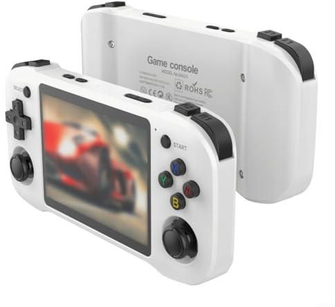 R46H - Console da gioco portatile retrò con schermo HD IPS da 4,5 pollici, open source per Linux, supporta Wi-Fi e varietà di giochi classici, costruzione, robusto alloggiamento ABS (R46H-64G White)