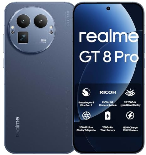 realme GT 8 Pro Smartphone 5G Snapdragon 8 Elite Gen 5, 12GB+256GB 6.79 QHD+ 144Hz AMOLED, Batería 7000mAh & 120W SuperVOOC/50W Wireless, 200MP Teleobjetivo + 50MP IMX906 + 50MP Grandangolo, Azul