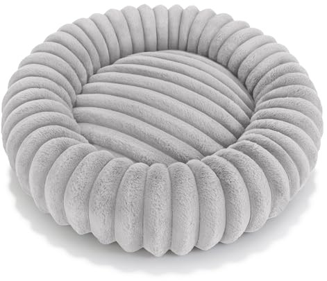 Domarex Rundes Hundebett 60x60 cm - Weiches Faux Rabbit Fur für Komfort - Ideal für Hund und Katze - Gemütliche Ruhezone für Ihr Haustier, M, Grau