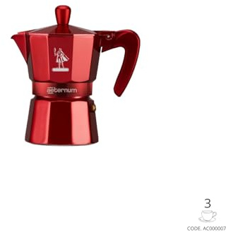 Aeternum, Red Aeternum, Caffettiera 3 Tazze, Non adatta all'Induzione, Alluminio, Rosso