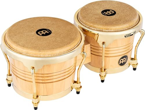 Meinl Percussion WB200NT-G Rubber Wood Natural Finish Bongos with Hand Selected Buffalo Heads, Gold Tone Hardware