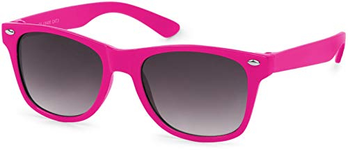 styleBREAKER Kids Nerd Lunettes de soleil avec monture en plastique et verres en polycarbonate, design rétro classique 09020056, couleur:Monture rose/verre dégradé gris
