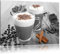 Pixxprint heiße Schokolade und frischer Kaffee mit Streuseln B&W, Größe: 100x70cm, Leinwandbild, fertig gespannt, Wandbild, Dekoration, Kunstdruck, kein Poster