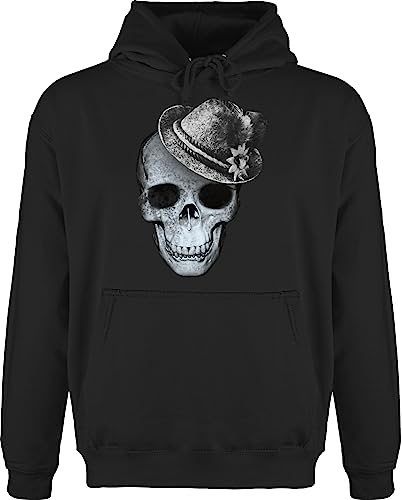Hoodie Herren Pullover Männer - Kompatibel Oktoberfest - Totenkopf mit Filzhut - 5XL - Schwarz - kapuzenpullover trachten edelweiss bayerischer trachtenhut wiesengänger bayern hut bayrische