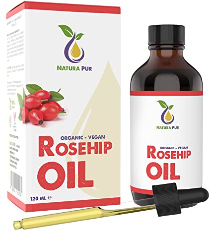 Olio di Rosa Mosqueta 120ml - 100% naturale, spremuto a freddo, vegano - Rosehip Oil per viso, corpo, capelli, pelle, mani