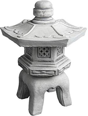 gartendekoparadies.de Japanische Oki-Gata Steinlaterne, H. 38 cm, 11 kg, Grau, frostsicher aus Steinguss für Außenbereich