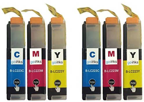 2 Go Inks C/M/Y Set of 3 Ink Cartridges to Brother LC223 C/M/Y Compatible/non-OEM for Brother DCP and MFC Printers (6 Inks)