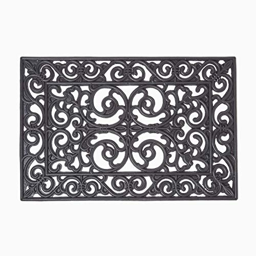 HOMESCAPES Black Wrought Iron Effect Rubber Doormat, 60 x 40 cm