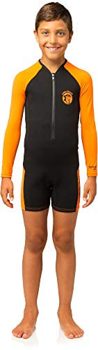 Cressi Unisex Child Little Shark Long Sleeve Children's Shorty Wetsuit - Premium Neoprene 2mm - Black/Orange, 9/10 Years