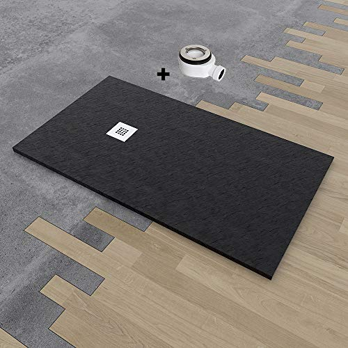 PLATO DUCHA RESINA CARGA MINERAL EFECTO PIZARRA 80X90, NEGRO RAL 9005