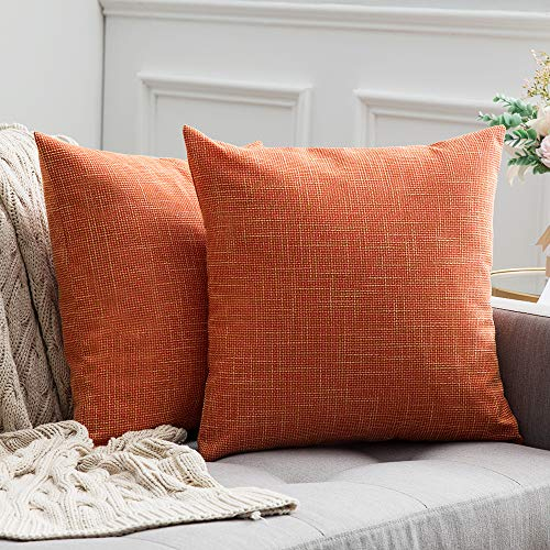 MIULEE Kissenbezüge Kissenhülle Dekokissen Leinen-Optik Dekorative Kissenbezug Sofakissen Couchkissen Deko Kreuz mit Verstecktem Reißverschluss für Sofa Schlafzimmer 2er Set 45x45 cm Orange