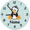 Shirtinstyle Wanduhr Kinderzimmeruhr Pinguin mit Wunschnamen Geschenk Uhr Kinder Handmade, 29cm, Farbe Pastellmint