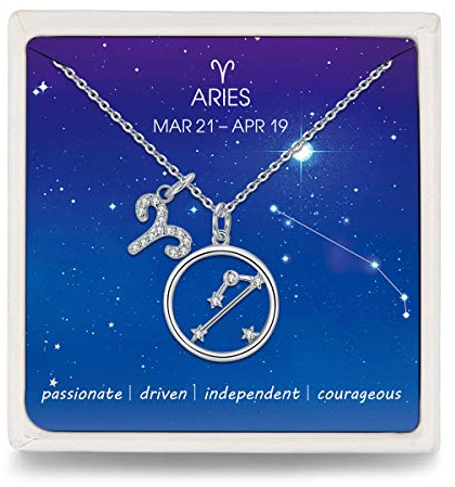 Qings Aries Constellation Necklace Sliver Zodiac Horoscope Charms Birthday Gifts for Women Girls