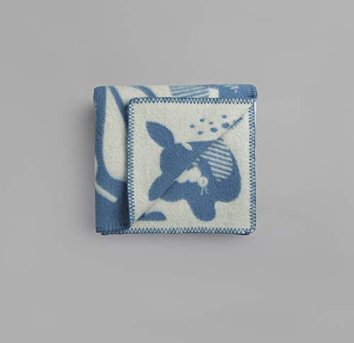 RØROS TWEED - Skogbunn - Kleine Wolldecke für Kinder/Babys aus norwegischer Lammwolle - Design von Darling Clementine (1152-M - Blue/Natural Mini, 135 x 100 cm)