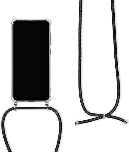 Orgstyle Coque avec Collier pour Google Pixel 3, Transparent TPU Silicone Bumper Case avec Smartphone Tour de Cou Lanière en Corde Réglable Étui pour Téléphone Portable, Noir
