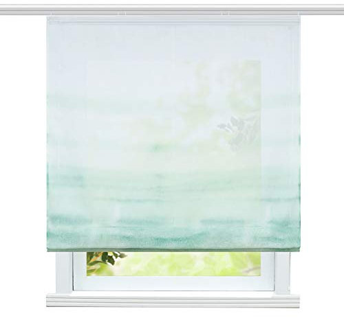 ESLIR Raffrollo Wohnzimmer Raffgardine mit Klettband Gardinen Küche Transparent Bändchenrollo Voile Farbverlauf Muster Grün BxH 120x140cm 1 Stück