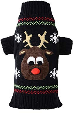 PETCARE Pet Dog Sweater Pet Clothes Puppy Cat Winter Warm Clothes Turtleneck Christmas Reindeer Knitting Pattern Knitwear Costume, for Small Medium Larges Dogs, [Black, XS]