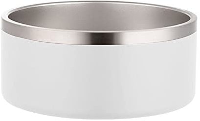 Gteller 304 Stainless Steel Double Wall Dog Bowls, BPA Free Non-Slip Pet Dishes,Cat Food& Water Bowl with Rubber Base No Spill (64oz, White)