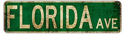 Florida Ave Straßenschild, rustikales Vintage-Retro-Metalldekor, Wandgeschäft, 10,2 x 40,6 cm