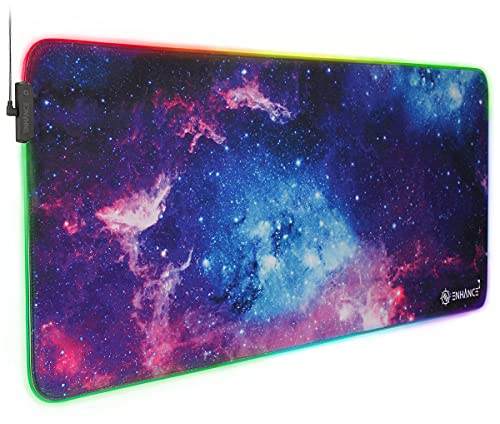 ENHANCE XXXL LED Computer Desk Mat - Illuminated 3XL Large Mouse Mat (48x24 Mouse Pad) Padding for Office Desk, Extended Table Mousepad with Smooth Tracking Surface and Non-Slip Rubber Grip - Galaxy