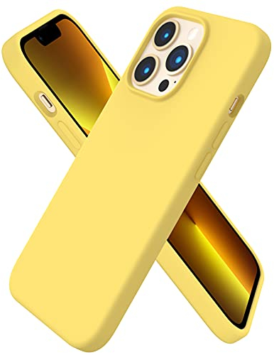 ORNARTO Compatible with iPhone 13 Pro Case 6.1, Slim Liquid Silicone 3 Layers Full Covered Soft Gel Rubber Case Cover 6.1 inch-Lemon Yellow