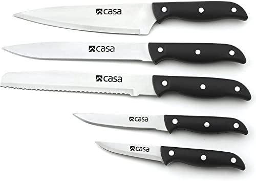 STINGRAY 5 PC Kitchen Knife Set - Chefs Knives Set for Professional Multipurpose Cooking, Includes Chef, Slicer, Bread, Utility, and Pairing Knives, Ergonomic Handle, Stainless Steel