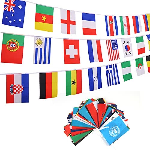 Flaggenkette 100 Länderflaggen Girlande Weltflaggen, RosyFate Wimpelkette Flaggen Girlande, Sportvereine, Länder Fahnen Flaggen Perfekte Dekorationen für Bar, Party, Festival (25 Meter)