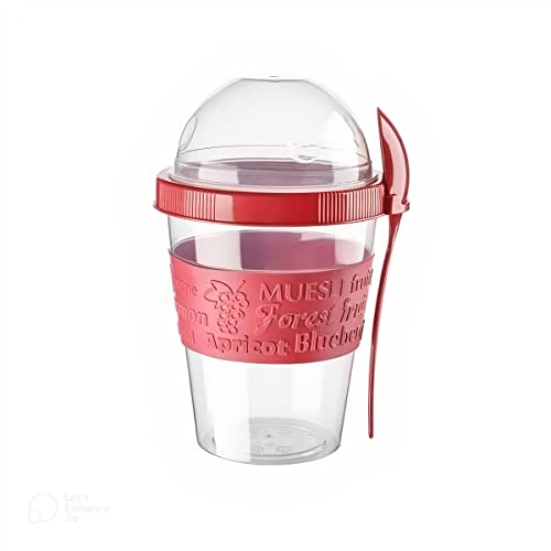 Aware Home Concept 100% BPA Free Original Take & Go 600ml Yoghurt Pot for Breakfast Granola Muesli Cereal Overnight Oats to go Yogurt Pot with Spoon Lid Leakproof Plastic Dishwasher Safe
