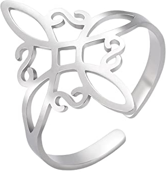 UNIFT Hexen Knoten Ring für Frauen Edelstahl Geometrische Stil Elegante Schick Irischer Keltischer Knoten Einstellbar Ring Hexerei Amulett Schmuck (silber)
