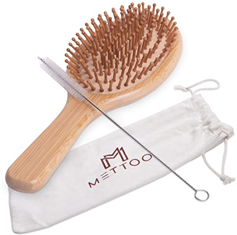 Mettoo Bambus Haarbürste zum Entwirren von dickem und lockigem Haar. Bambusgriff mit abgerundeten Holzborsten, MEHRWEG, Natur-Bürste mit Bambusborsten Für natürlich Schöne Haare.