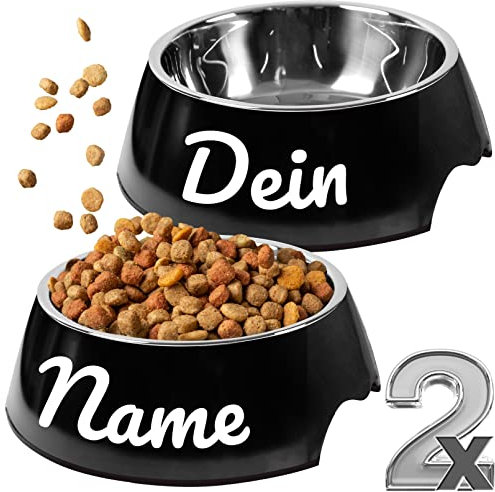 ne&no® Futternapf 2er Set für Hunde und Katzen (M - PERSONALISIERT, SCHWARZ)