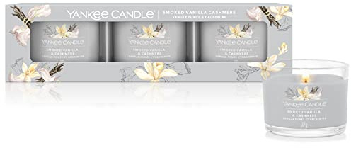 Yankee Candle Scented Candles Gift Set | Smoked Vanilla & Cashmere Filled Votive Candles | Soy Blend Wax Mix | 3 Count