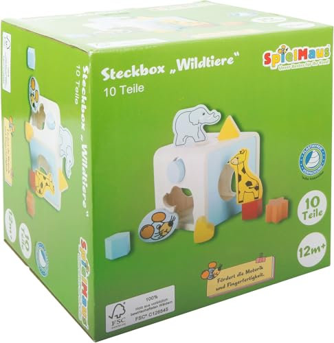 SpielMaus Holz Steckbox Wildtiere, 9 Teile