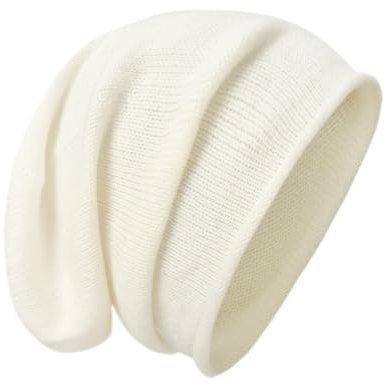 tonten Kaschmirwolle Slouchy Beanie für Damen und Herren, gestrickte Winter-Skimütze (Weiß)