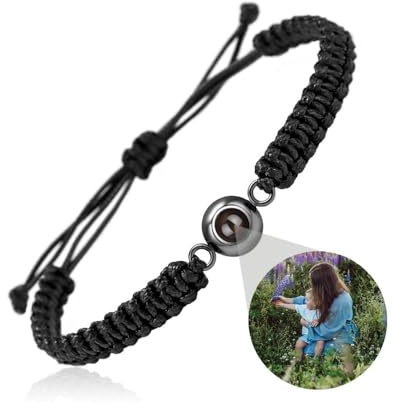 AGSU Personalisiertes Foto-Projektion Armband - Kreis Mit Bild Im Inneren, Einstellbar Geflochten Für Mädchen, Jungen, Männer, Frauen (Black, One Size)