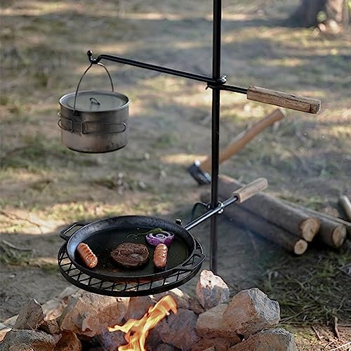 Swivel Hanging Campfire Cooking Grill Grate,Grate Over Fire-Pit BBQ Stand Pot Rack for Outdoor Flame Cooking Tube Length 48in