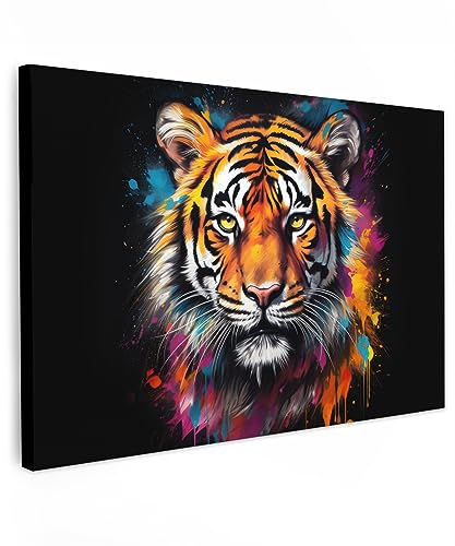 MuchoWow© Cuadros para Salon 120x80 cm Foto con Lienzo Canvas Laminas Cuadro Dormitorio Decoracion Hogar Pared Quadro Tigre - Graffiti - Animales - Negro