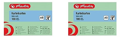 herlitz Karteikarte A5, liniert, grün, 100 Stück (Packung mit 2)