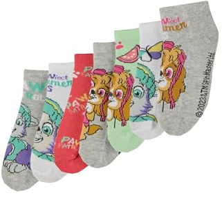 ONOMATO! Paw Patrol Socken Mädchen 7er Pack, Skye & Everest Kinder Sneakersocken aus Baumwolle, Bunte Kindersocken für Mädchen in Mehrfarbig, Offizielles Lizenzprodukt, Größen 19-34